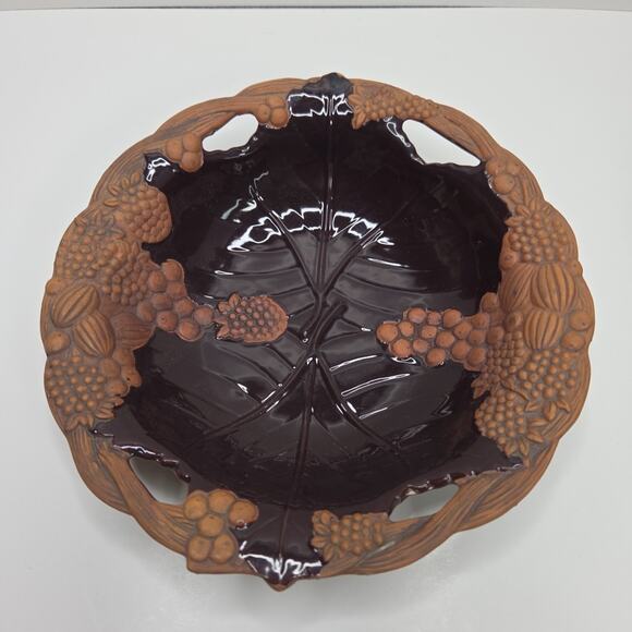 Claire Burke Pottery Bowl Fruit Clay Center Glazed Matte Edge Footed Terra Cotta - Picture 2 of 10